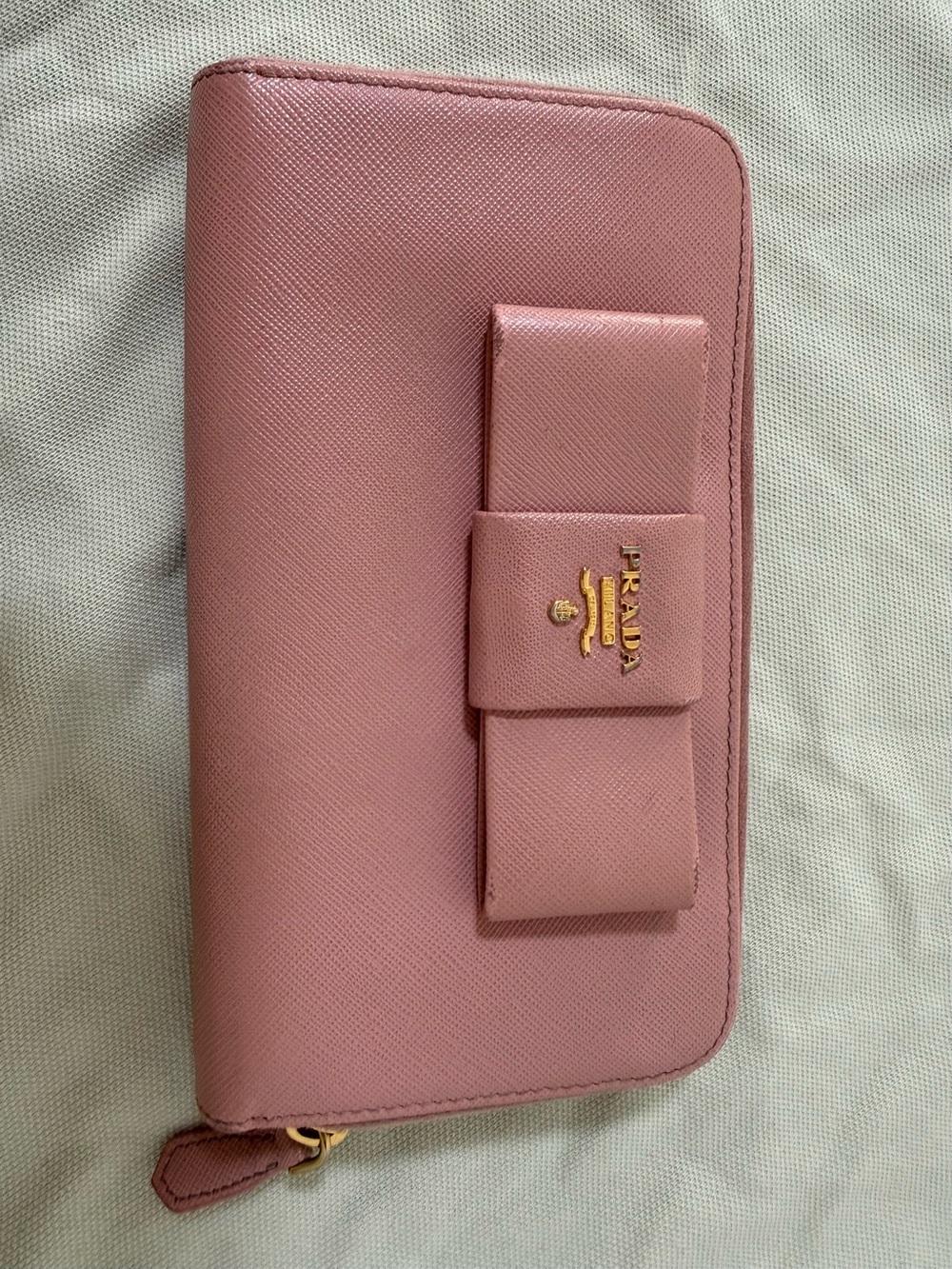 Authentic Prada Rose Pink Saffiano Leather Bow Wallet